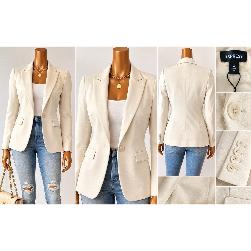 Express Womens 8 Ivory One Button Blazer Jacket Tailore Career Quiet Luxury NWT